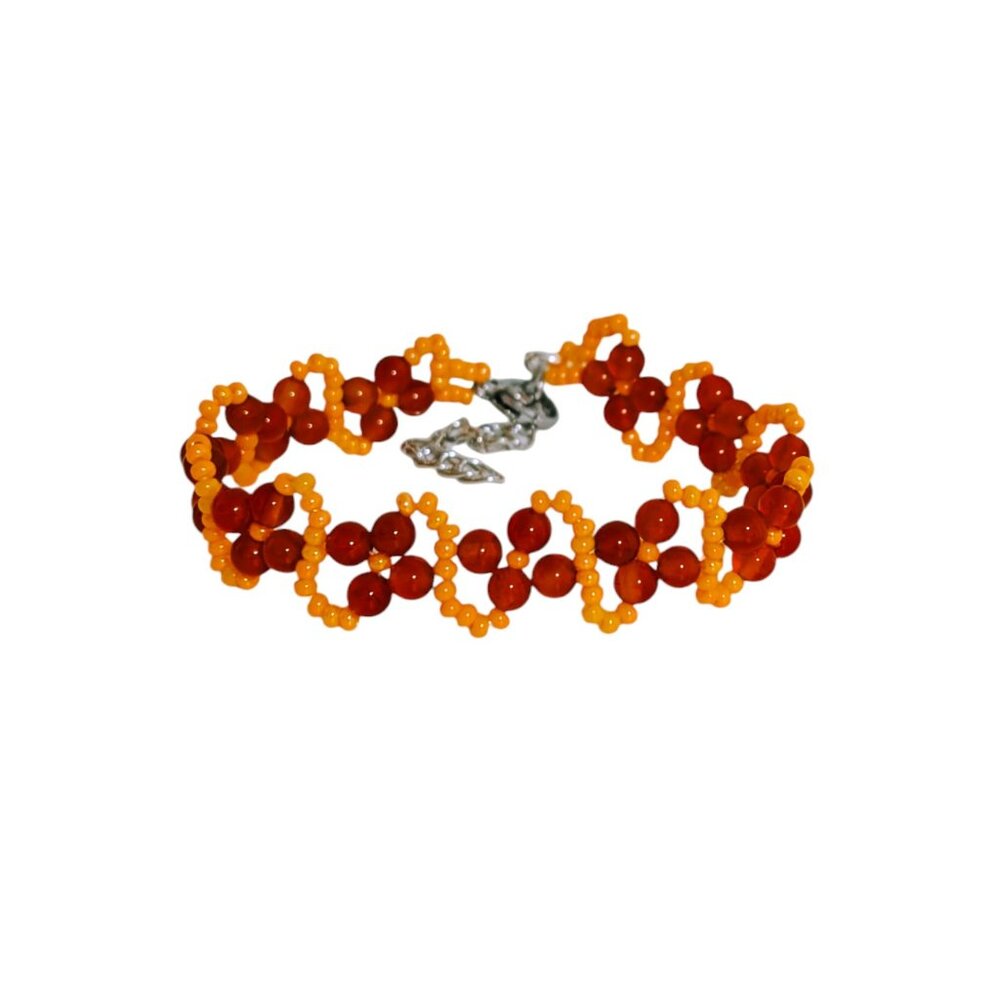 NATURAL CARNELIAN CZECH SEED BEADED BRACELET